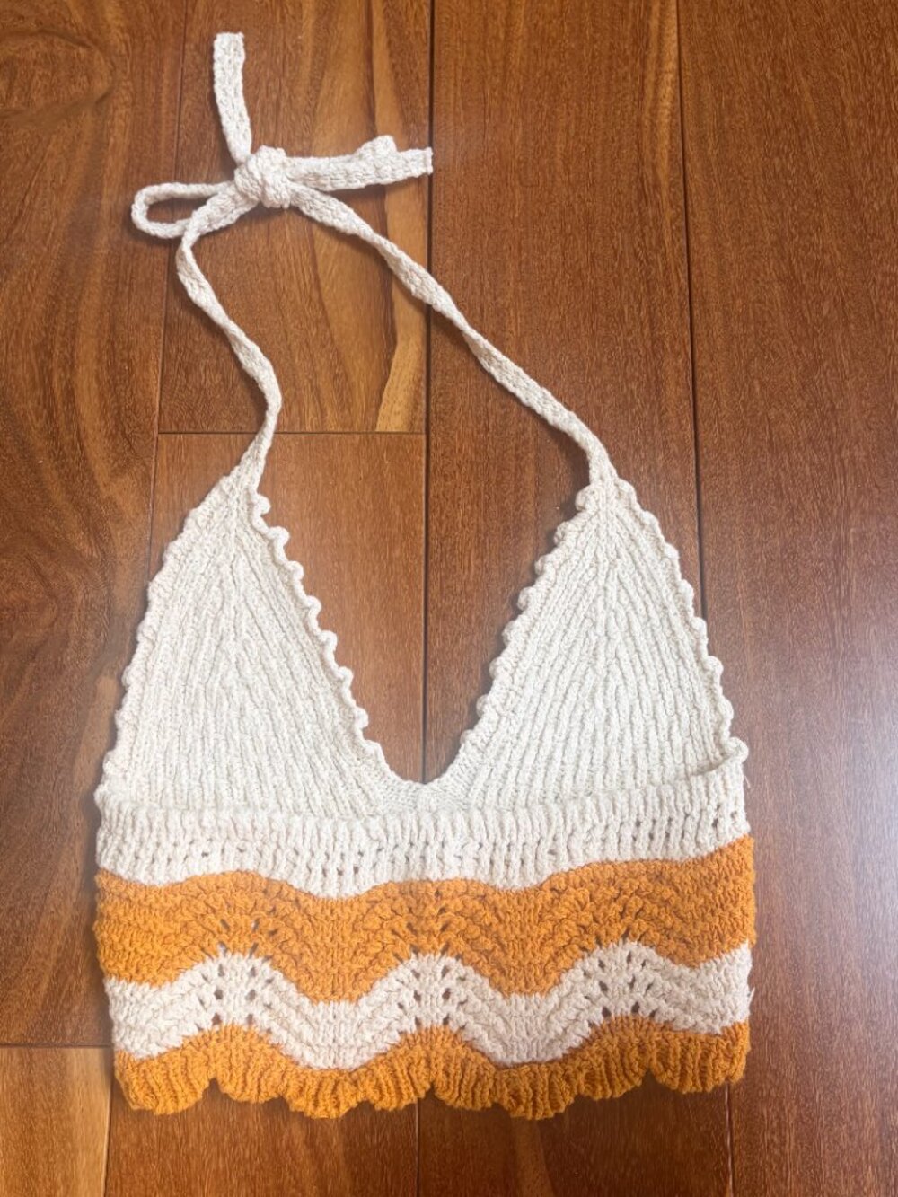 Zara cream and mustard yellow crochet halter crop top - Picture 2 of 3